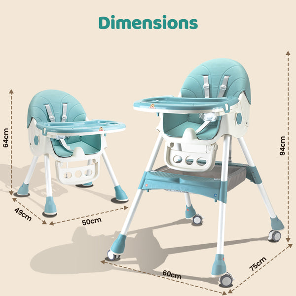 Infantso Feed-X 5-in-1 Multifunctional Baby High Chair | Convertible Feeding Chair for Infants & Toddlers | Adjustable Height, Foldable Design, Reclining Seat, Double Tray, Storage Basket & 5-Point Safety Harness