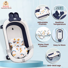 Infantso Smart Anti-Slip Foldable Baby Bath Tub with Temperature Sensor, Soap Tray & Support Cushion | Portable & Travel-Friendly Silicone Bath Tub for Newborns, Kids & Toddlers (0-3 Years)