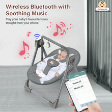 Automatic Swing Rocker with Bluetooth, Remote Control, 5 Speeds, Music, Timer, Mosquito Net & Toy Bar (0-2 Years), Holds weight upto 15kg