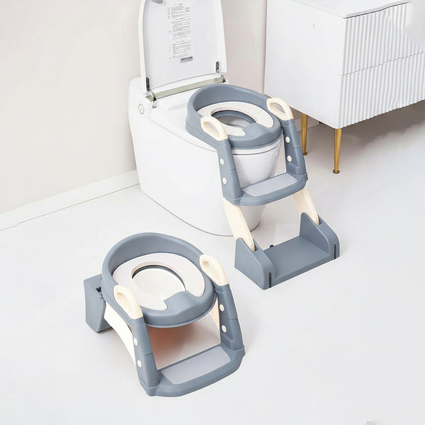 Infantso 2-in-1  Nora Potty Training Seat with Ladder & Step Stool for Toddlers – Foldable, Non-Slip, PU Soft Cushion, Universal Fit for Standard Toilets – Baby Toilet Trainer for Boys & Girls (1–5 Years)