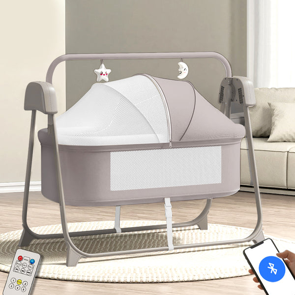 Smart Electric Baby Cradle Swing with Bluetooth Music, Remote & 5-Speed Timer – Safe Sleep Bassinet for Newborns to 12 Months