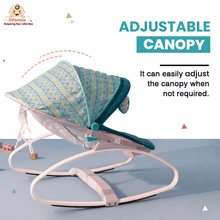 Infantso Manual Prime Rocker with 2 Recline Positions, Canopy, Vibrations, and Musical Toys for Newborns (0+ to 24 Months, Holds upto 18kg)