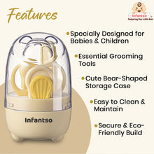 Infantso Compact Bear Baby Nail Clipper Set | 4‑in‑1 Baby Grooming Kit with Scissors, Nail Filer, Tweezer & Clipper | Safe & Gentle Grooming for Newborns & Toddlers | Cute Bear‑Shaped Storage Case