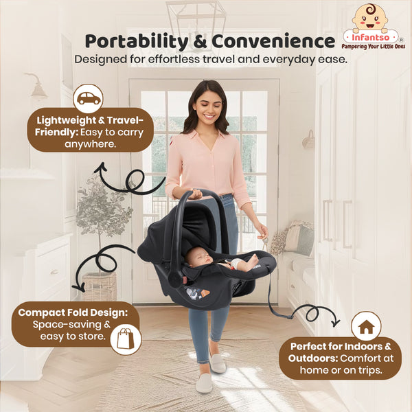 4‑in‑1 Baby Carry Cot Amora | Lightweight, Safety‑Certified 3‑Point Harness | Adjustable Handle, Shock‑Absorbing Base & Newborn Soft Cushion Support Upto 13 Kgs