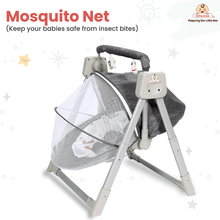 Automatic Swing Rocker with Bluetooth, Remote Control, 5 Speeds, Music, Timer, Mosquito Net & Toy Bar (0-2 Years), Holds weight upto 15kg