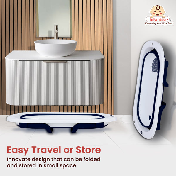 Infantso Premium Bath Tub for Baby 0-5 Years Anti-Slip Kids Bathing Tub, BPA Free Foldable Bathtub for Kids 0-3 Years, Space Saving Design, Newborn Baby Folding Bathing Tub Girls & Boys, Easy to Store