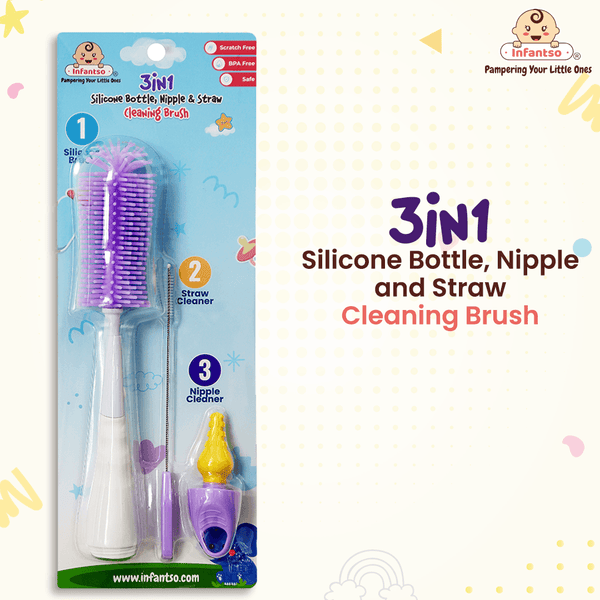 Infantso 3-in-1 Silicone Bottle Cleaning Brush: Deep Clean Baby Bottle, Nipples, and Straws