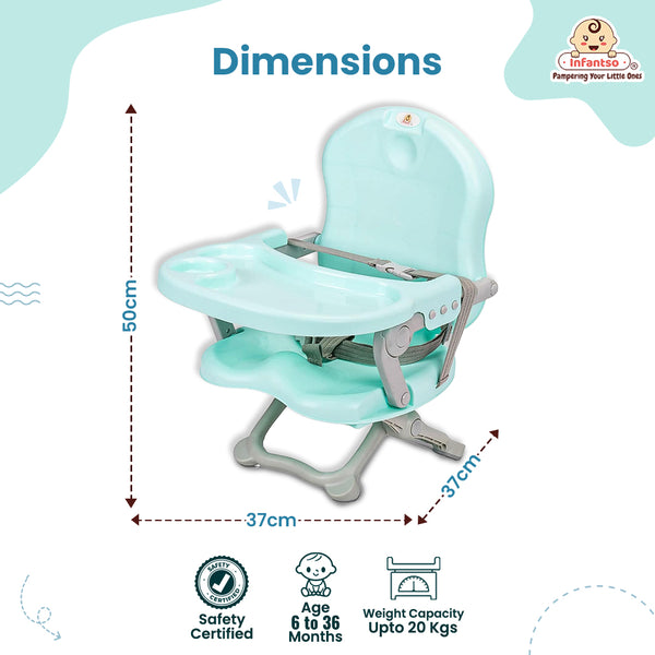 Baby Feeding Chair, Foldable booster chair, 4-Level Height Adjustment, 3-Point Safety Belt and Removable Dining Tray for Infants and Toddlers of Age: 6 Months – 3 Years