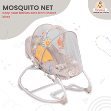 Manual Baby Rocker with Safety Harness & Mosquito Net | Infant Bouncer for 0-24 Months | Portable & Washable