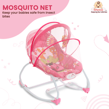 Manual Baby Rocker with Safety Harness & Mosquito Net | Infant Bouncer for 0-24 Months | Portable & Washable