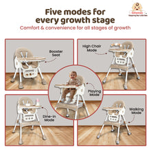 Infantso Feed-X 5-in-1 Multifunctional Baby High Chair | Convertible Feeding Chair for Infants & Toddlers | Adjustable Height, Foldable Design, Reclining Seat, Double Tray, Storage Basket & 5-Point Safety Harness