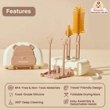 Robust Bear Portable Bottle Cleaning Brush Set – Travel-friendly, BPA-Free, Food-Grade Silicone, 360° Deep Cleaning for Bottles, Nipples & Straws