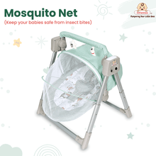 Automatic Swing Rocker with Bluetooth, Remote Control, 5 Speeds, Music, Timer, Mosquito Net & Toy Bar (0-2 Years), Holds weight upto 15kg