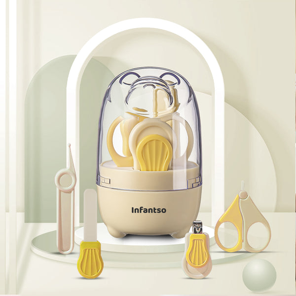 Infantso Compact Bear Baby Nail Clipper Set | 4‑in‑1 Baby Grooming Kit with Scissors, Nail Filer, Tweezer & Clipper | Safe & Gentle Grooming for Newborns & Toddlers | Cute Bear‑Shaped Storage Case