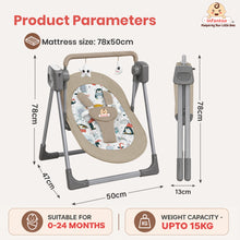 Automatic Swing Rocker with Bluetooth, Remote Control, 5 Speeds, Music, Timer, Mosquito Net & Toy Bar (0-2 Years), Holds weight upto 15kg