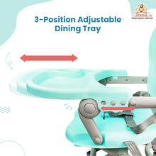 Baby Feeding Chair, Foldable booster chair, 4-Level Height Adjustment, 3-Point Safety Belt and Removable Dining Tray for Infants and Toddlers of Age: 6 Months – 3 Years