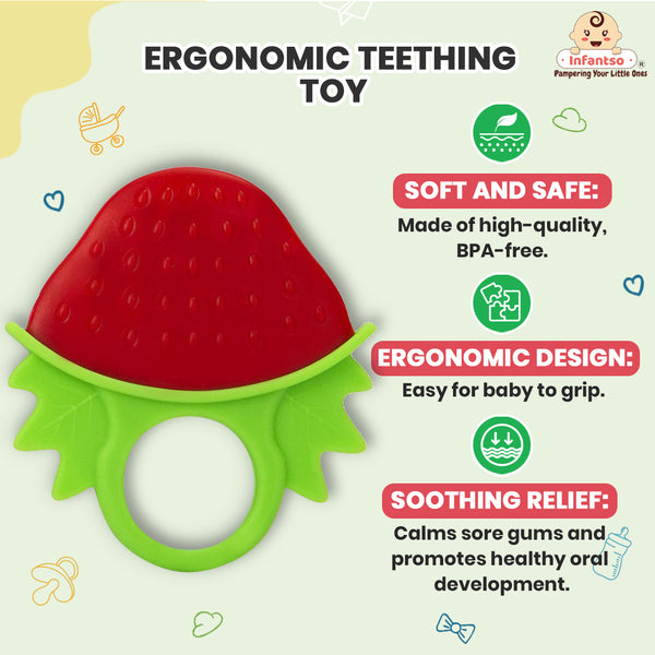 Strawberry Silicone Baby Teether, BPA-Free for Pain-Relief Easy Teething, Non-Toxic Food-Grade for 2+ Months Babies (Strawberry)