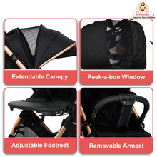 GlideX Travel Stroller: One-Hand Fold, Reclining Seat, Adjustable Canopy, 360° Wheels, 5-Point Harness, 0-3 Years, 15kg