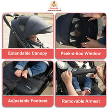 GlideX Travel Stroller: One-Hand Fold, Reclining Seat, Adjustable Canopy, 360° Wheels, 5-Point Harness, 0-3 Years, 15kg