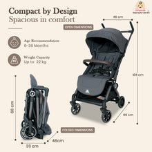 Infantso Flight X Baby Stroller for 0 to 3 years, Pram Auto Fold with 5-Point Safety Harness, Multi-Position Recline, Adjustable Footrest & Canopy, 360° Swivel Wheels, Storage Basket & Rear Brake – Up to 22 kg