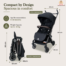 Infantso Flight X Baby Stroller for 0 to 3 years, Pram Auto Fold with 5-Point Safety Harness, Multi-Position Recline, Adjustable Footrest & Canopy, 360° Swivel Wheels, Storage Basket & Rear Brake – Up to 22 kg