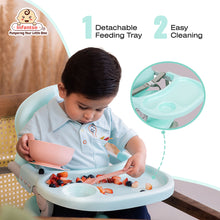 Baby Feeding Chair, Foldable booster chair, 4-Level Height Adjustment, 3-Point Safety Belt and Removable Dining Tray for Infants and Toddlers of Age: 6 Months – 3 Years