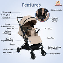 Infantso Ride-X Auto Fold Baby Stroller with One-Hand Fold, Mosquito Net, 5-Point Safety Harness, Shock Absorber Wheels & Compact Travel Design (0–3 Years, Up to 15kg)