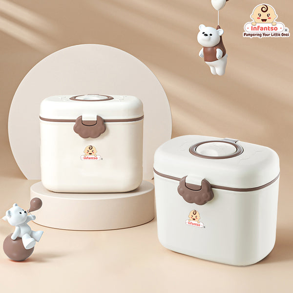 Infantso Feed Ease 2in1 Baby Milk Powder & Food Container (BIG) – Bear Design | BPA-Free, Leak-Proof, Travel-Friendly with Spoon & Fork, Baby Essential Food Storage Box, Baby Milk Powder Box, Cute Bear Snack Box