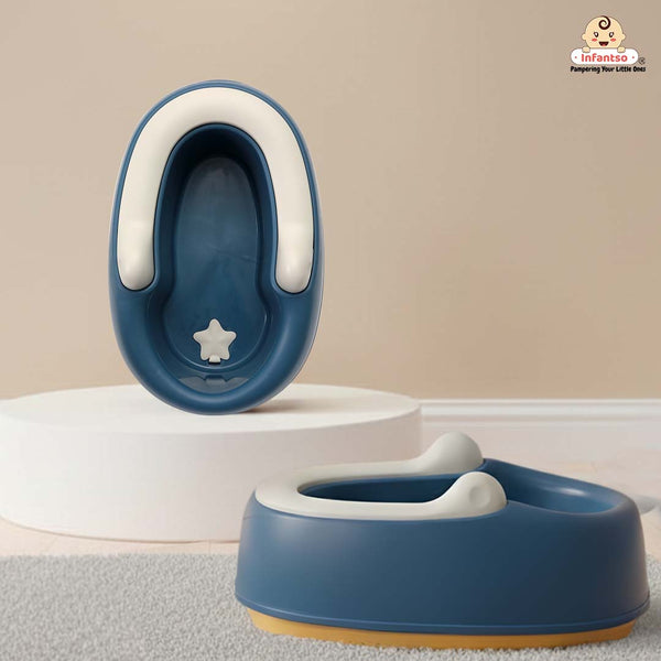 Infantso Antislip Kid Butt Washing Stool, Ergonomic Baby Toddler Wash Stool Seat with PVC Soft Cushion, Widened and Thickened Base, Bath Stool (Blue)