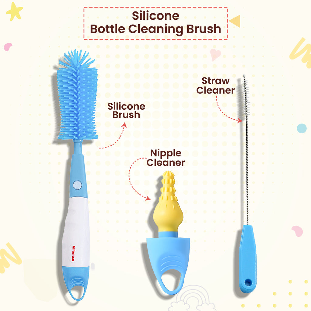 Infantso 3-in-1 Silicone Bottle Cleaning Brush: Deep Clean Baby Bottle