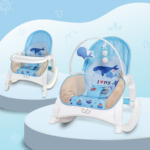 4-in-1 Baby Manual Rocker for 0 to 3 Years, Chair for Newborn with Neck Pillow, Calming Vibrations, Music & Toys, 3-Position Adjustable Backrest Swing with Feeding Tray