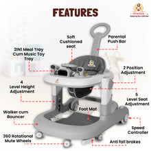 Infantso Vibe & Drive Multifunction 2-in-1 Baby Walker, Bouncer & Car Dashboard Activity Center with Music Tray, Push Handle, Safety Brakes, Adjustable Height & 360° Wheels