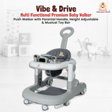 Infantso Vibe & Drive Multifunction 2-in-1 Baby Walker, Bouncer & Car Dashboard Activity Center with Music Tray, Push Handle, Safety Brakes, Adjustable Height & 360° Wheels