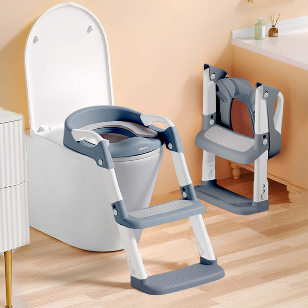 Infantso PLOOPI Step Potty Trainer Seat with Ladder for Kids (1–5 Years) | Foldable Design, 5-Level Height Adjustment, PU Cushion, Splash Guard & Safety Handles | Fits All Western Toilets