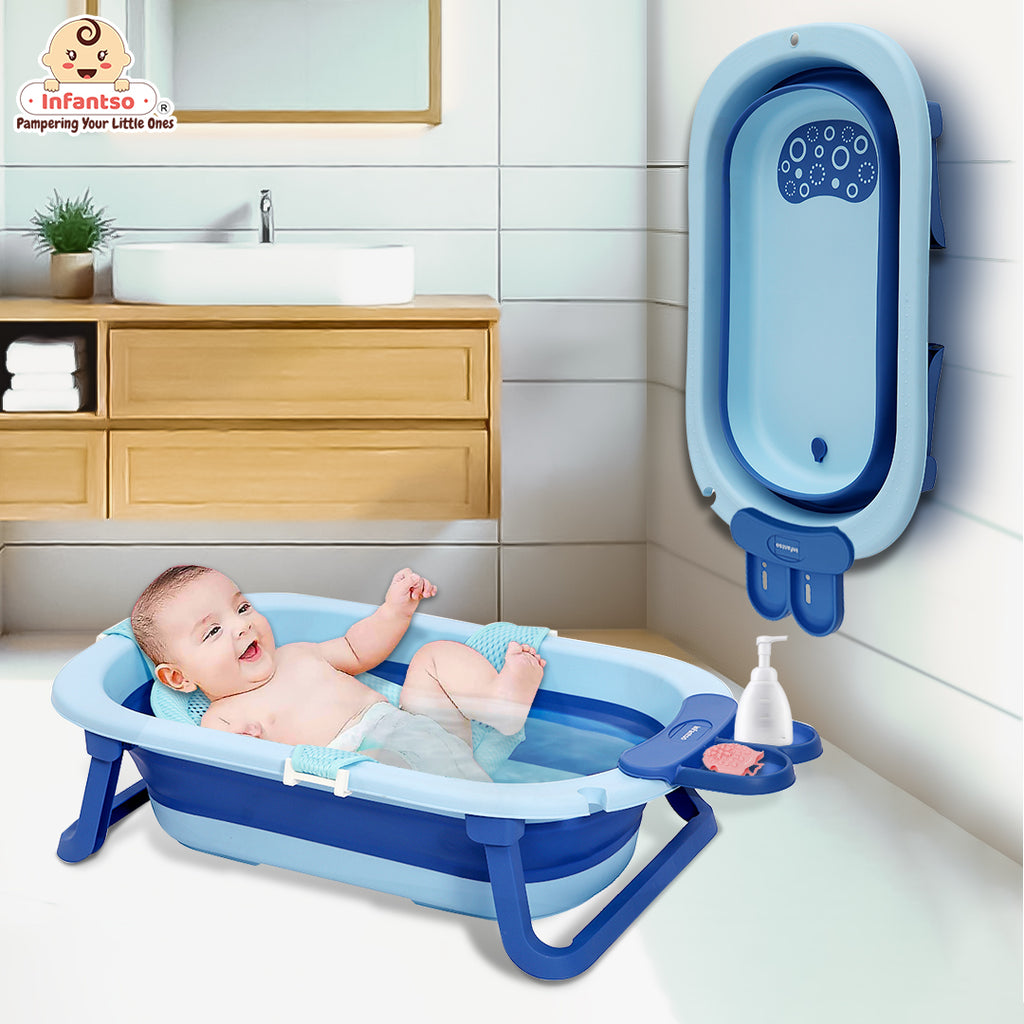 Anti-Slip Foldable Silicone Baby Bathtub with Bath Net and Baby Accessories for Newborns Toddlers (0+ to years)
