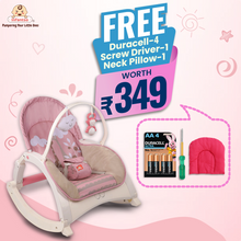 4-in-1 Baby Manual Rocker for 0 to 3 Years, Chair for Newborn with Neck Pillow, Calming Vibrations, Music & Toys, 3-Position Adjustable Backrest Swing with Feeding Tray