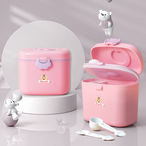 Infantso Feed Ease 2in1 Baby Milk Powder & Food Container (BIG) – Bear Design | BPA-Free, Leak-Proof, Travel-Friendly with Spoon & Fork, Baby Essential Food Storage Box, Baby Milk Powder Box, Cute Bear Snack Box