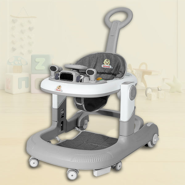 Infantso Vibe & Drive Multifunction 2-in-1 Baby Walker, Bouncer & Car Dashboard Activity Center with Music Tray, Push Handle, Safety Brakes, Adjustable Height & 360° Wheels