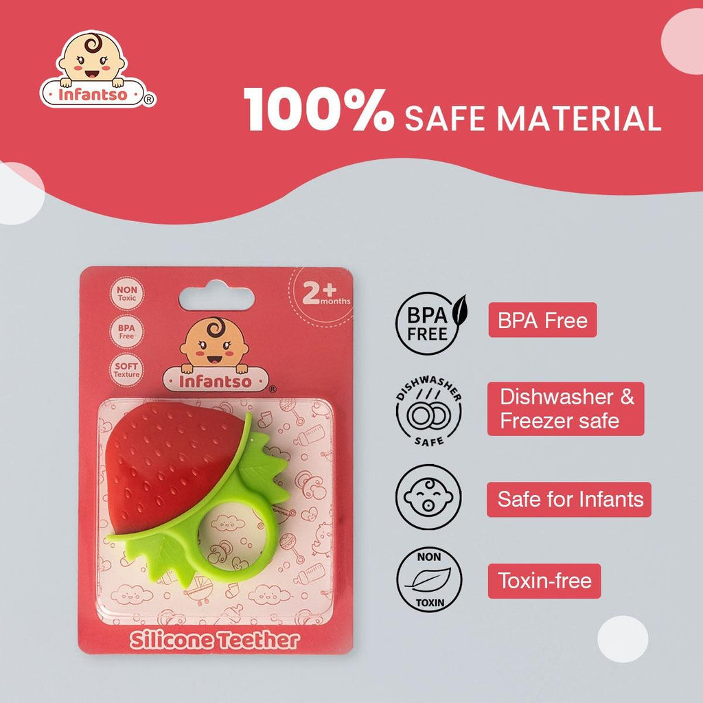 Strawberry Silicone Baby Teether, BPA-Free for Pain-Relief Easy Teething, Non-Toxic Food-Grade for 2+ Months Babies (Strawberry)