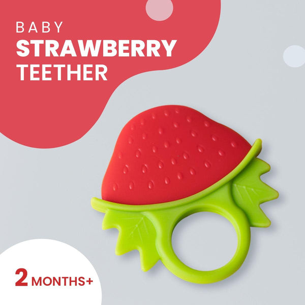 Strawberry Silicone Baby Teether, BPA-Free for Pain-Relief Easy Teething, Non-Toxic Food-Grade for 2+ Months Babies (Strawberry)