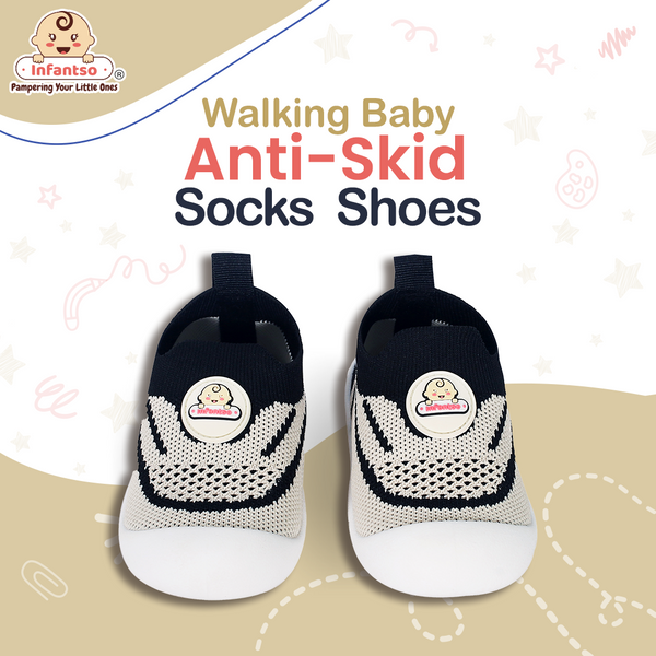 Knit Kicks Anti-Skid Cotton Socks Shoes with Rubber Sole for Walking Babies & Toddlers (6-24 Months)