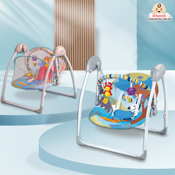 Automatic Baby Swing with Hanging Toys, Operates with Duracel and Remote Control for Newborn Baby, Safe & Portable