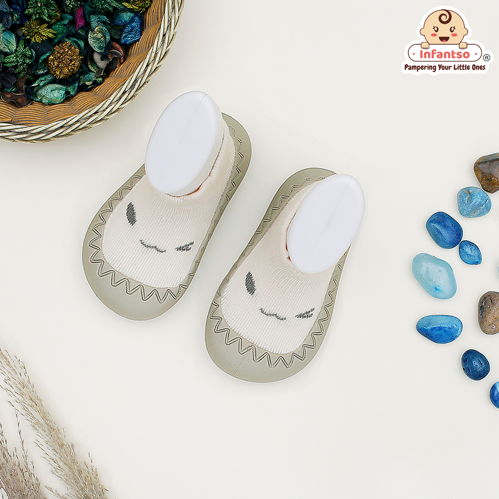 Teddy Toes Anti-Skid Cotton Socks Shoes with Rubber Sole for Walking Babies Toddlers (6-24 Months)