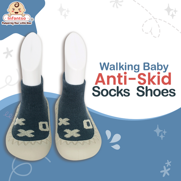 Teddy Toes Anti-Skid Cotton Socks Shoes with Rubber Sole for Walking Babies & Toddlers (6-24 Months)