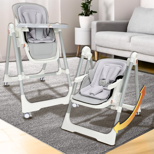 Infantso Swini 5-in-1 Baby High Chair & Swing – Adjustable, Foldable Feeding Chair with Dual Tray, Reclining Backrest & Footrest for 6 Months to 5 Years