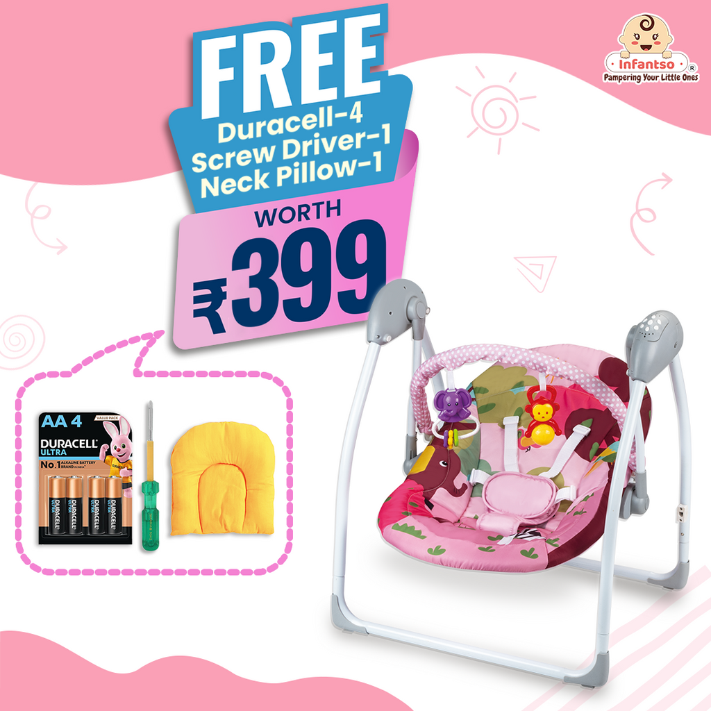 Automatic Baby Swing with Hanging Toys, Operates with Duracel and Remote Control for Newborn Baby, Safe Portable