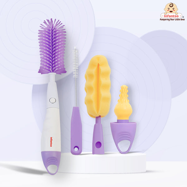 Infantso 4-in-1 Silicone Bottle Cleaning Brush: Deep Clean Baby Bottles, Nipples, and Straws