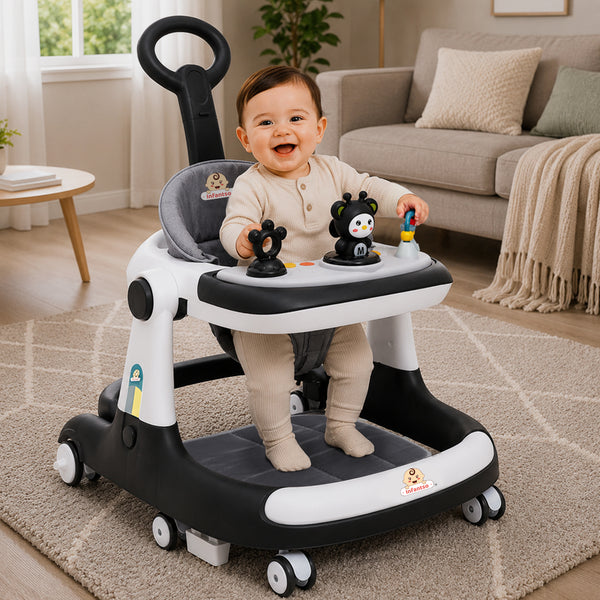 Premium Rectangular 4-in-1 Multi-functional Baby Walker: Walker, Bouncer, Feeding Tray, & Push Toy - Adjustable Speed & Height, Anti-Fall Brakes - 6-24 Months