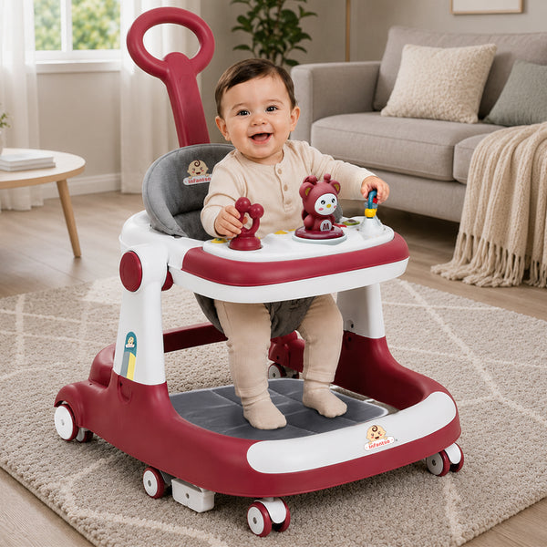 Premium Rectangular 4-in-1 Multi-functional Baby Walker: Walker, Bouncer, Feeding Tray, & Push Toy - Adjustable Speed & Height, Anti-Fall Brakes - 6-24 Months